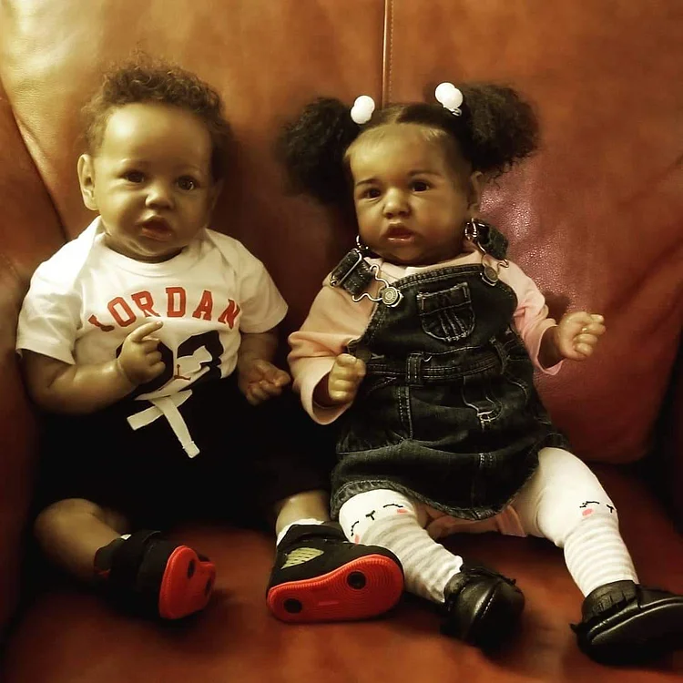 20'' African American Black Silicone Twin Sisters Irma and Barbara Toddler Silicone Reborn Baby Doll