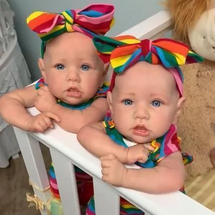 20'' Twin Sisters Kids Reborn Lover Toddler Baby Doll Girl,Quality Realistic Handmade Babies Dolls with Blue Eyes Veda and Sariah - Image 2