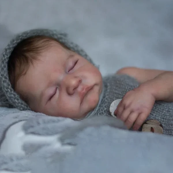 [New]20" Newborn Lifelike Sleeping Baby Doll Boy Pangde Hand-Rooted Brown Hair with Heartbeat💖 & Sound🔊