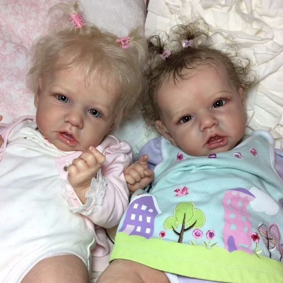 Reborn Twins Girls 20" Cute Awake Brown Hair Weighted Reborn Girl Natalie and Blond Hair Reborn Girl Sabina With Heartbeat💖 & Sound