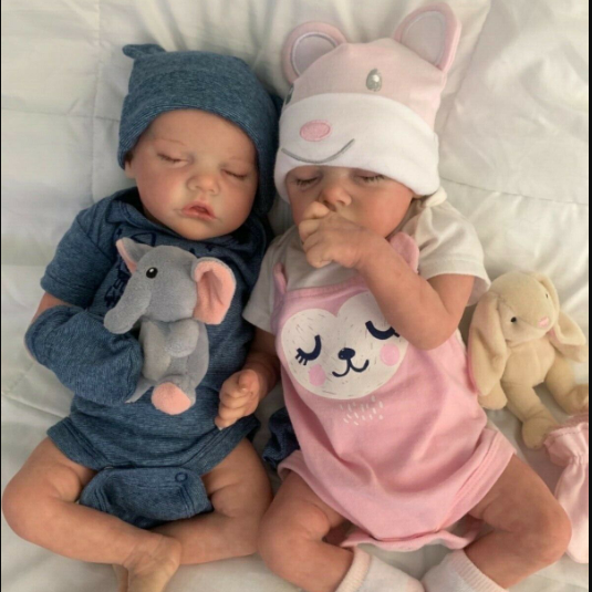 17'' Super Real Lifelike Twins Sleeping Newborn Girl and Boy Katelyn and Cameron Reborn Baby Dolls Toy