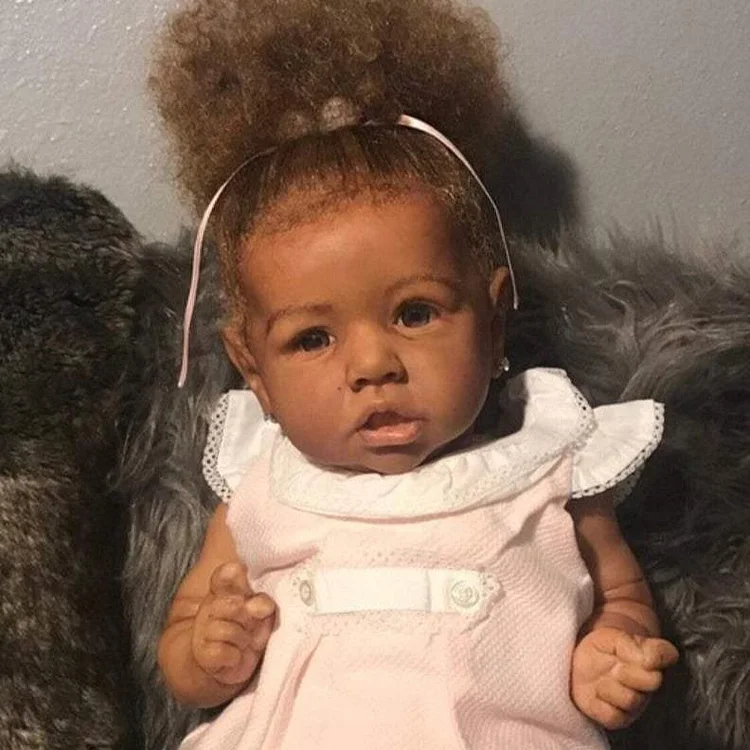 20'' Letitia Black Reborn Baby Doll Girl, Lifelike Soft African American Doll Gift, With pacifier and bottle