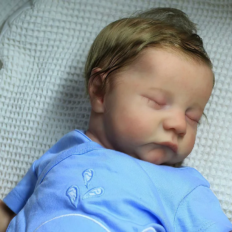 20" Newborn Lifelike Sleeping Baby Doll Boy Suntan Hand-Rooted Brown Hair with Heartbeatđ & Soundđ